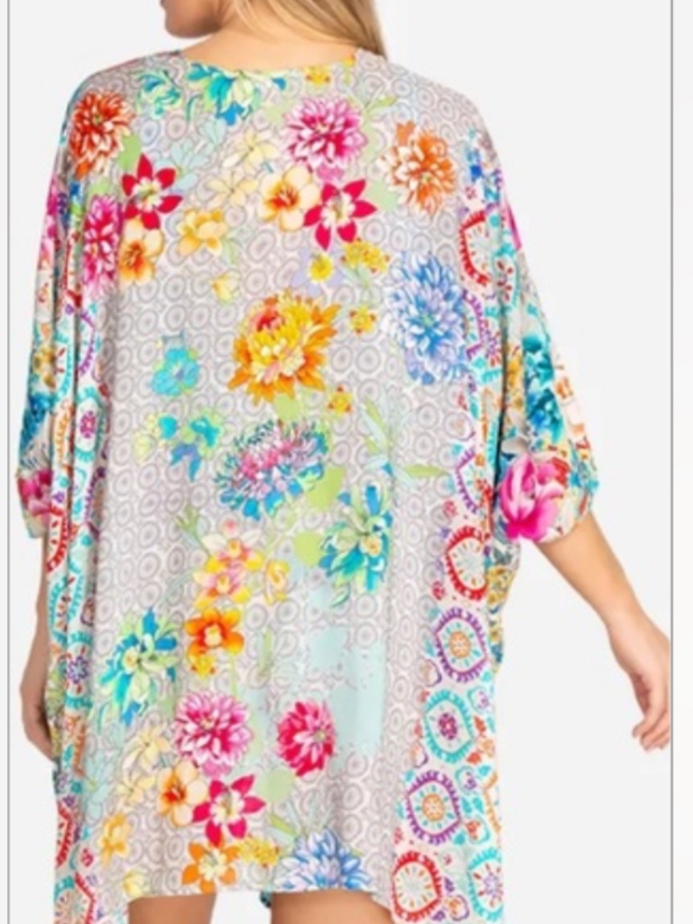 Johnny Was Pearce Silk Kimono | Vibrant Boho Floral Tassel Tie - Picture 3 of 12